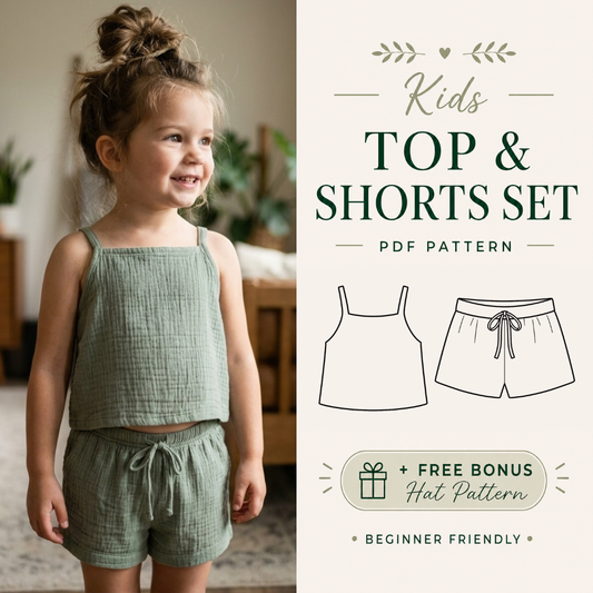 Girls Summer Shorts Set Sewing Pattern, Sleeveless Outfit PDF Pattern, All Sizes