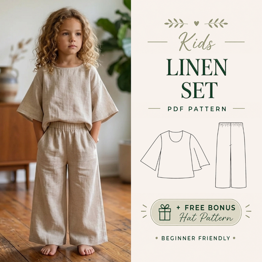 Girls Summer Outfit Sewing Pattern, Blouse And Wide Leg Pants