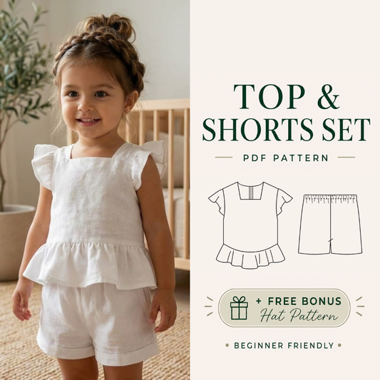 Kids Shorts Sewing Pattern, Easy Linen Top Set