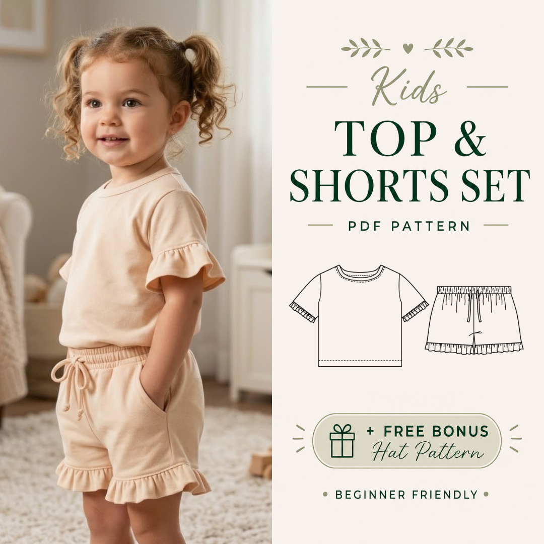Girls Top and Shorts Set Sewing Pattern, Beginner Friendly, Sizes 1Y-13Y