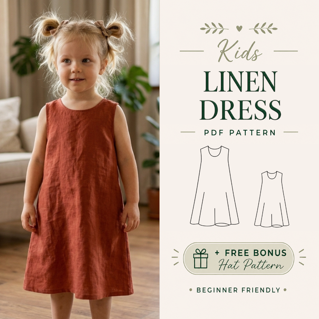Girls Midi Dress Sewing Pattern, Pocket Dress PDF Pattern, Sizes 2-12Y