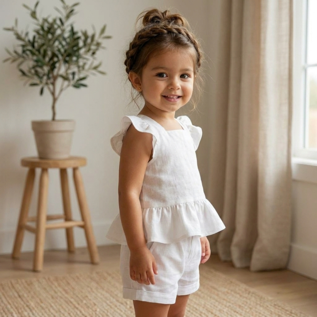 Kids Shorts Sewing Pattern, Easy Linen Top Set
