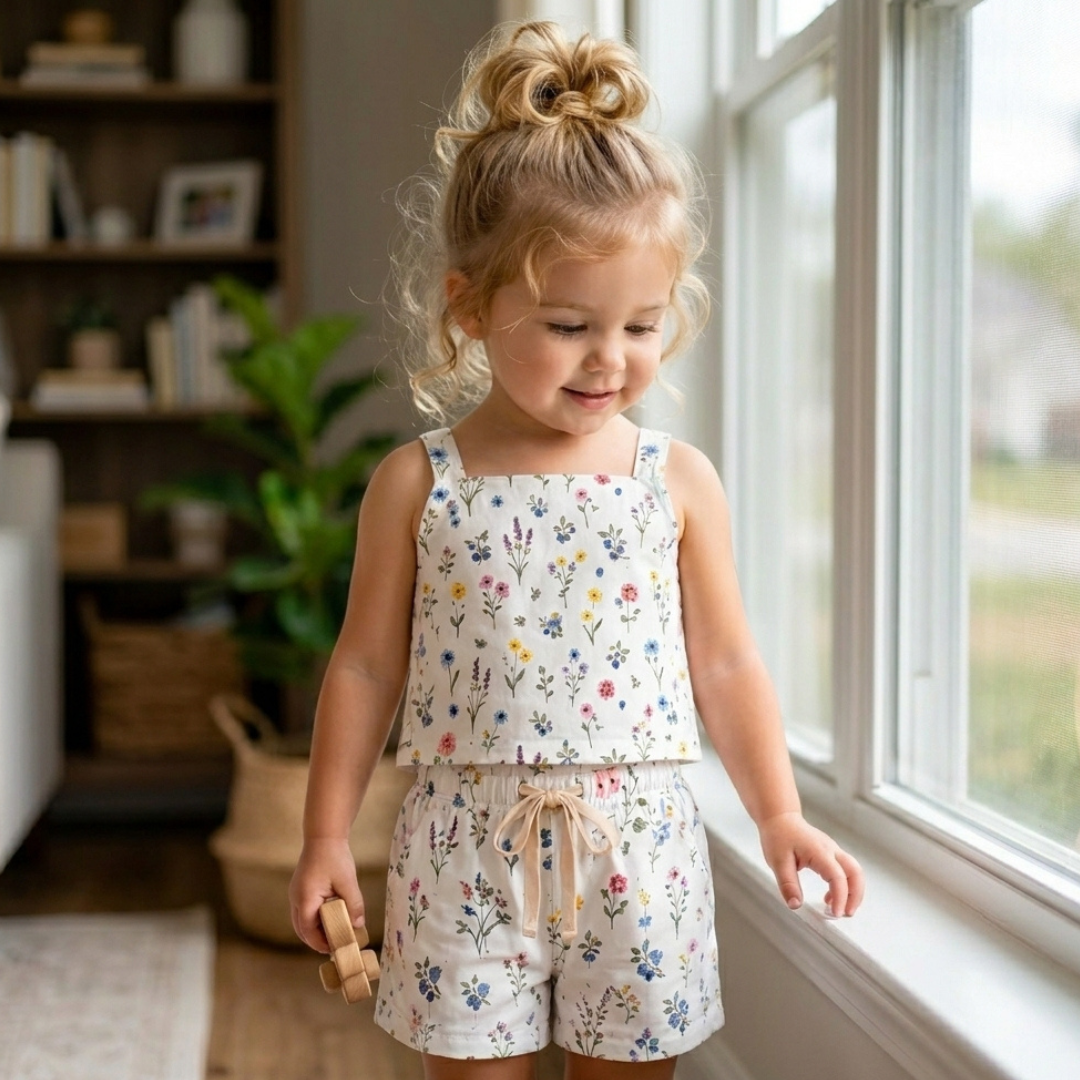 Girls Summer Shorts Set Pattern, Sleeveless Top And Shorts