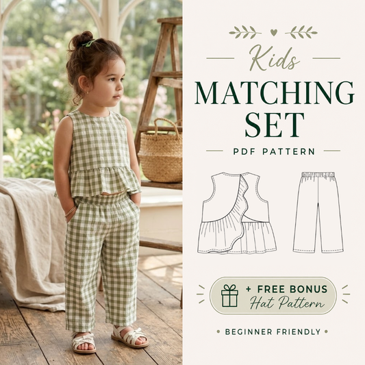 Plaid Top and Pants Sewing Pattern for Kids, PDF Pattern, Instant Download