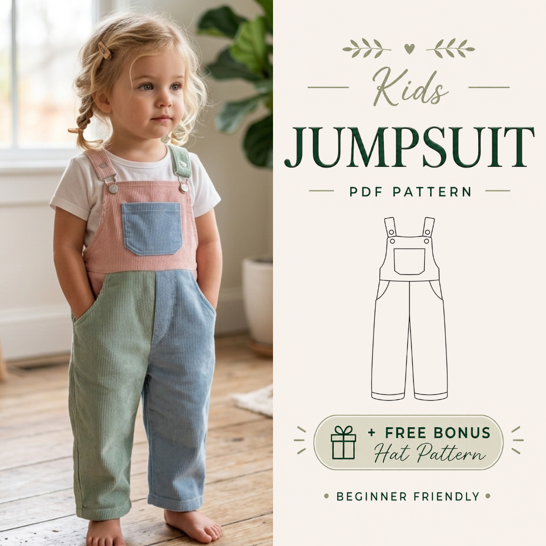 Kids Overalls Sewing Pattern, Beginner Toddler Jumpsuit Pattern