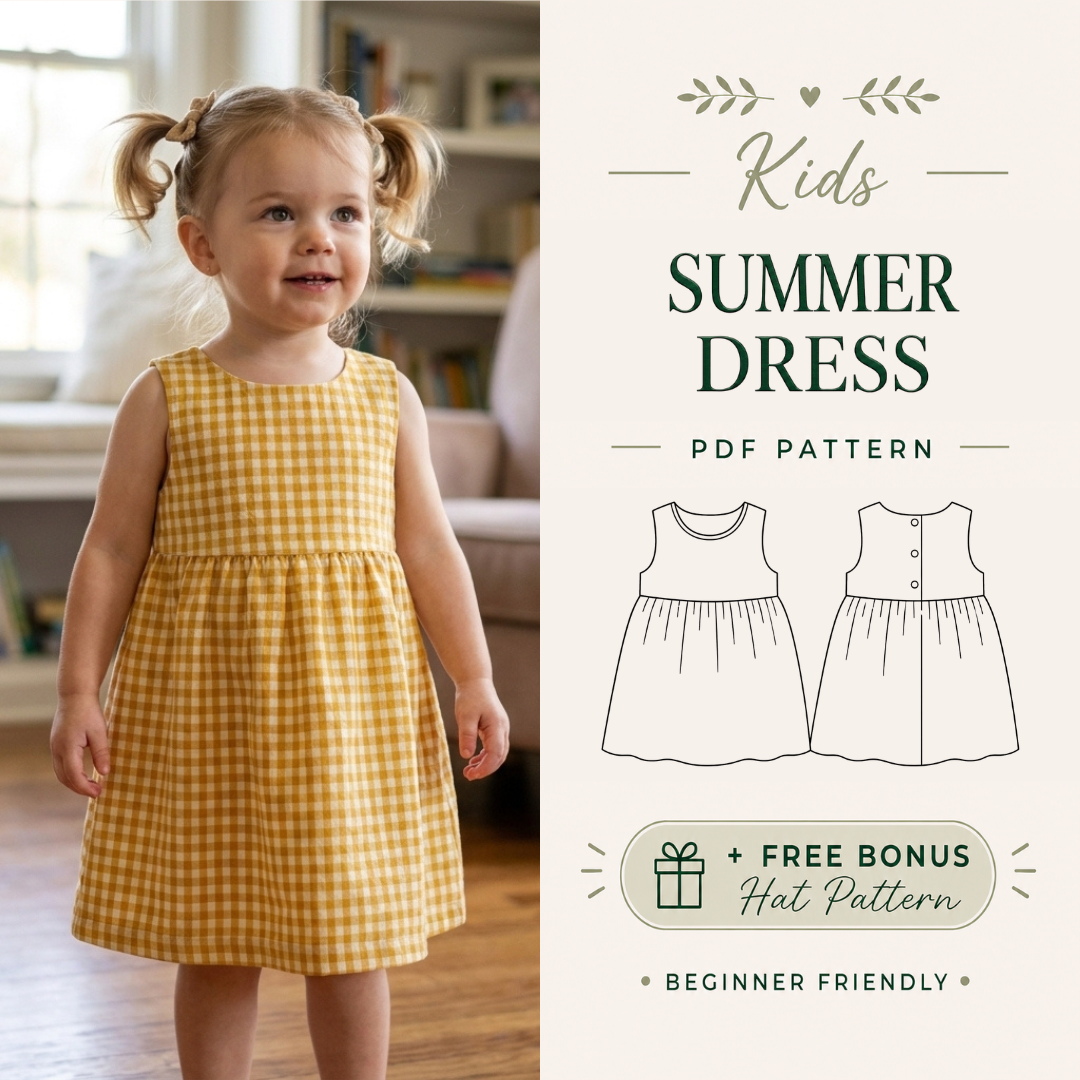 Girls Summer Dress Sewing Pattern, Easy Beginner Friendly PDF, Sizes 1-10Y