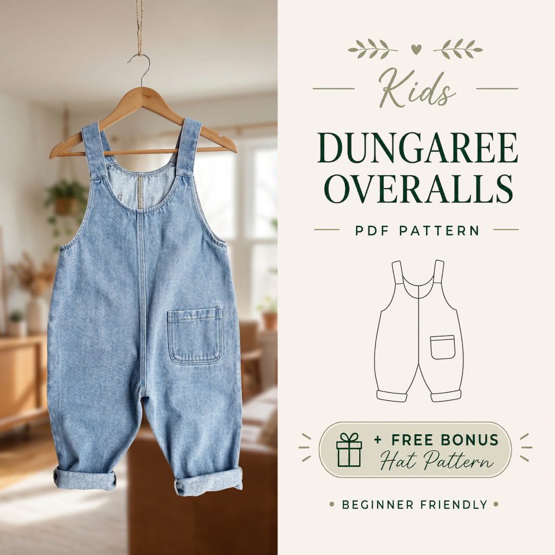 Kids Overalls Sewing Pattern, Easy Dungaree PDF, Sizes 2 M - 7 Years