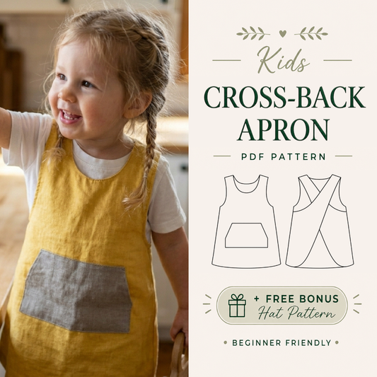 Cross Back Apron Sewing Pattern, Reversible Kids PDF Pattern, Sizes 1-10Y