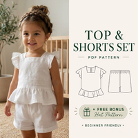 Kids Shorts Sewing Pattern, Easy Linen Top Set