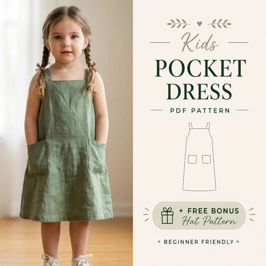Girls Dress Sewing Pattern, Square Neck Pocket Dress