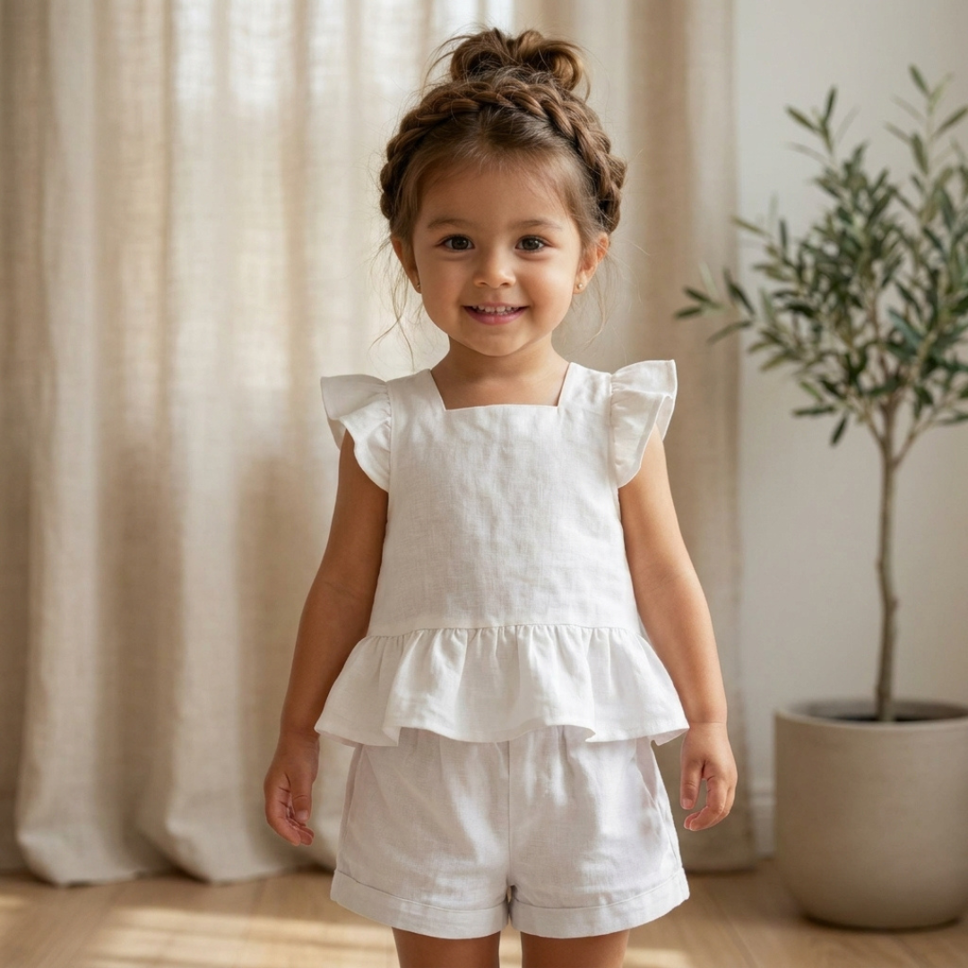 Kids Shorts Sewing Pattern, Easy Linen Top Set