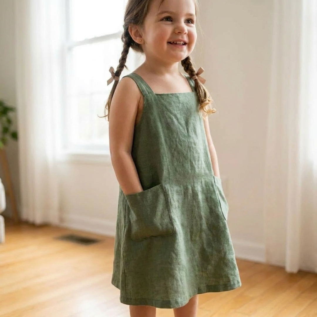 Girls Dress Sewing Pattern, Square Neck Pocket Dress