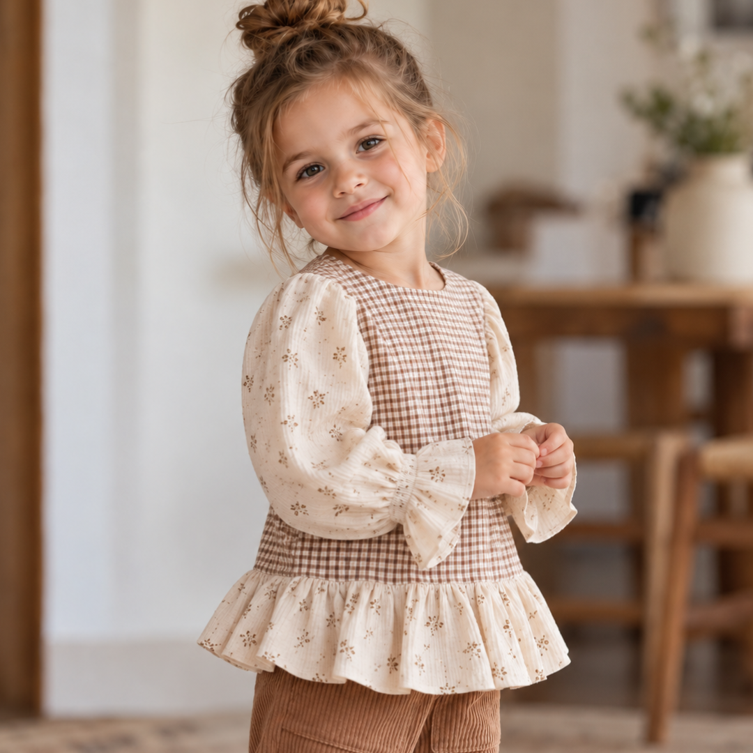 Girls Ruffled Blouse Sewing Pattern, Easy Puff Sleeve PDF for Kids