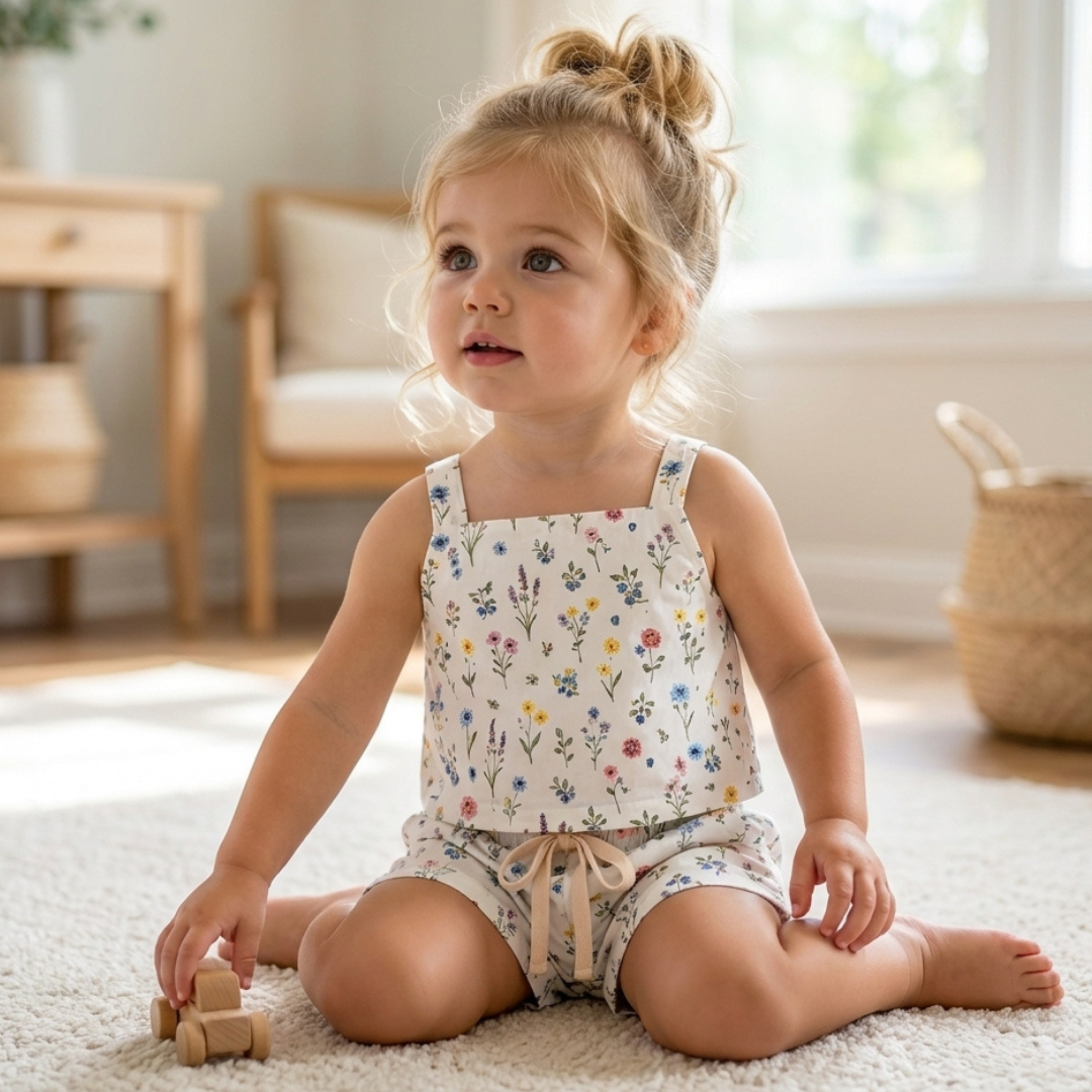 Girls Summer Shorts Set Pattern, Sleeveless Top And Shorts