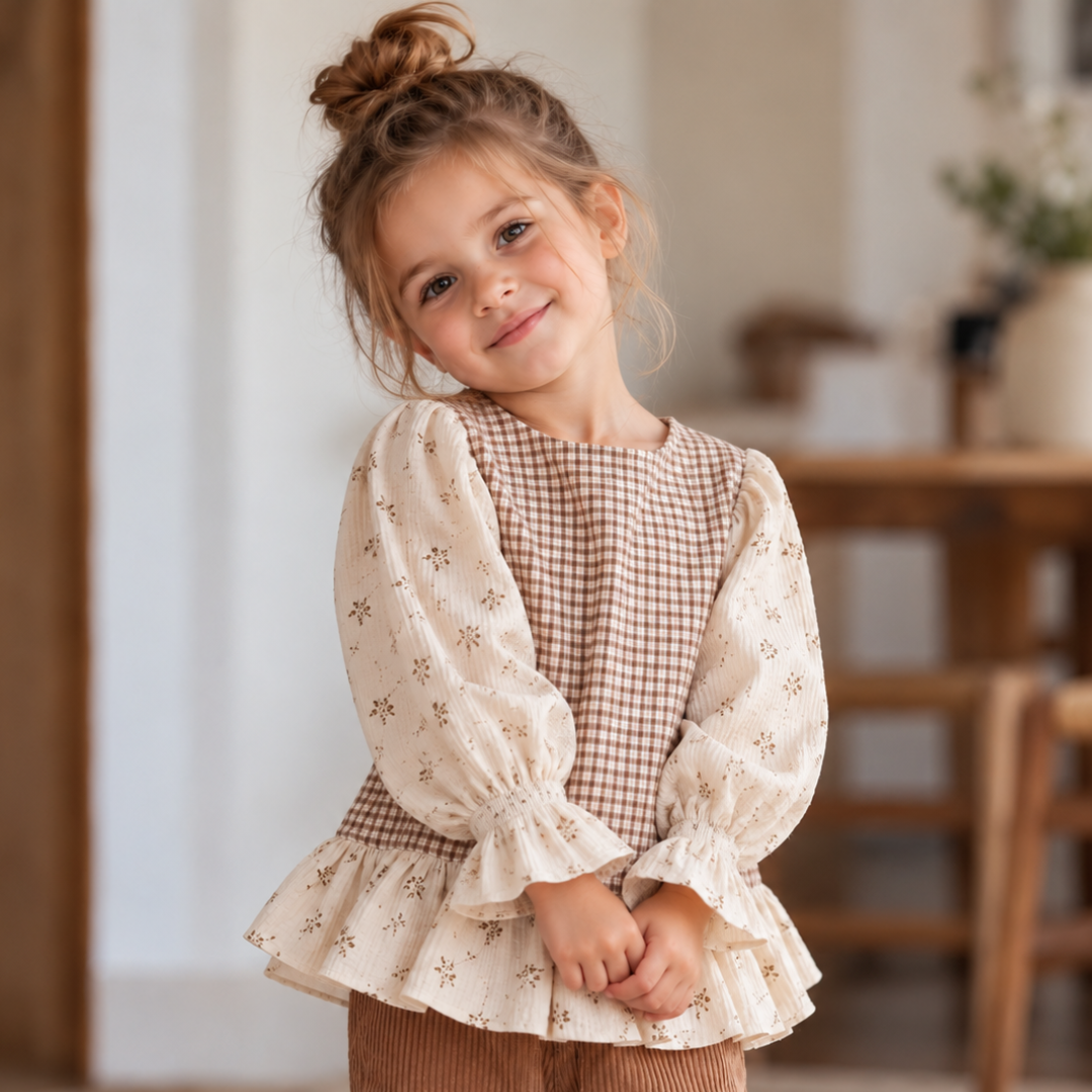 Girls Ruffled Blouse Sewing Pattern, Easy Puff Sleeve PDF for Kids