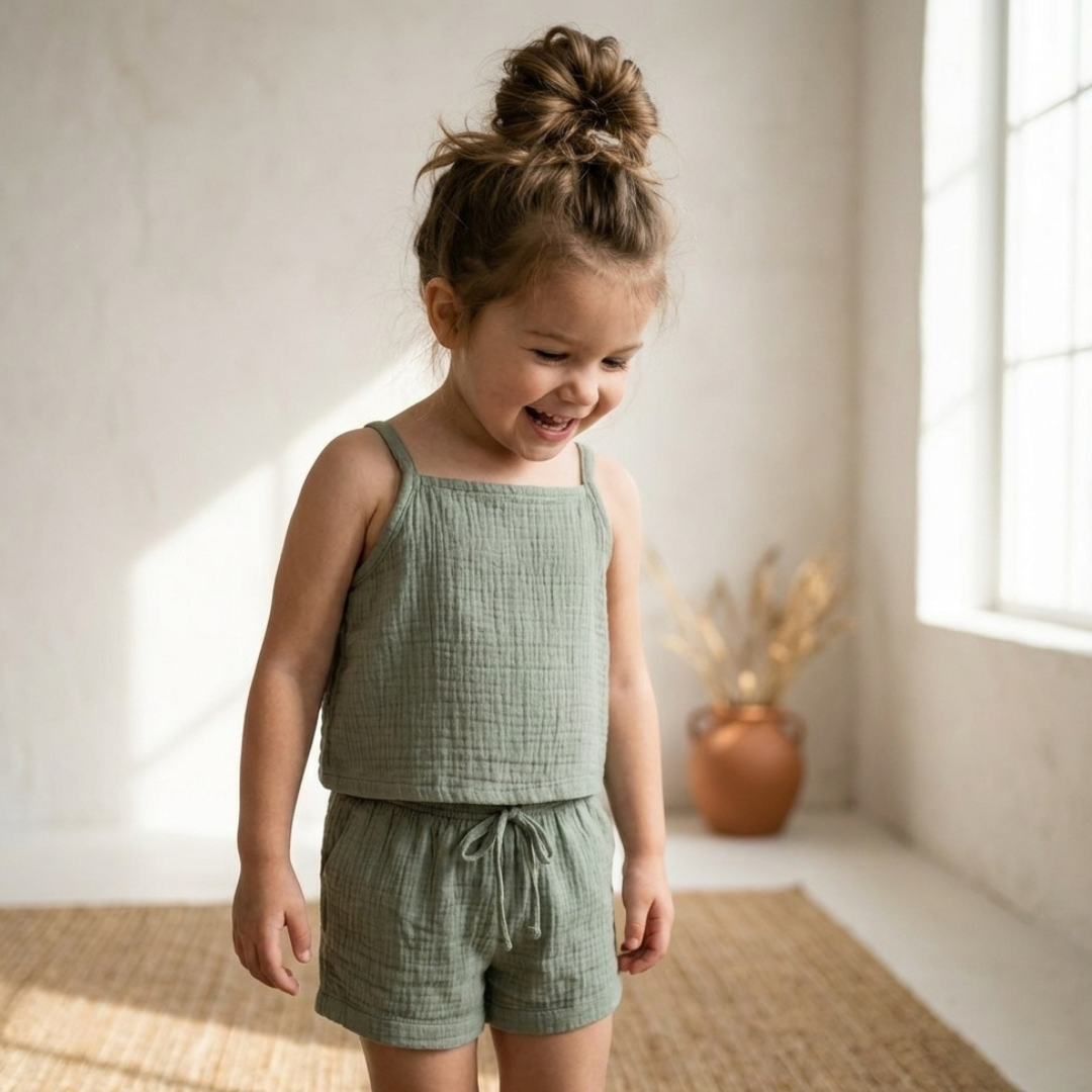 Girls Summer Shorts Set Sewing Pattern, Sleeveless Outfit PDF Pattern, All Sizes
