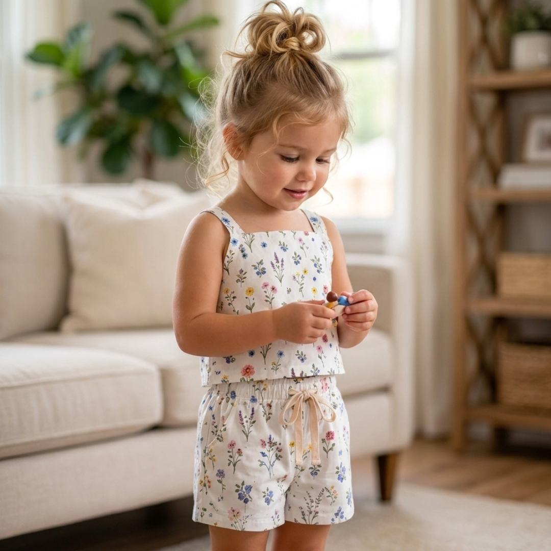Girls Summer Shorts Set Pattern, Sleeveless Top And Shorts