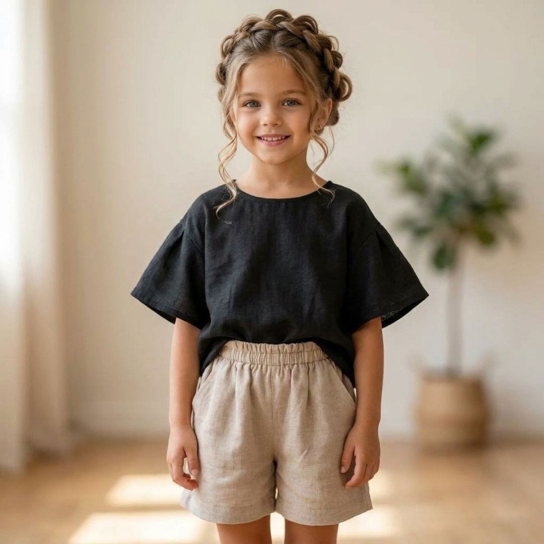 Kids Summer Outfit Sewing Pattern, Blouse And Shorts Set