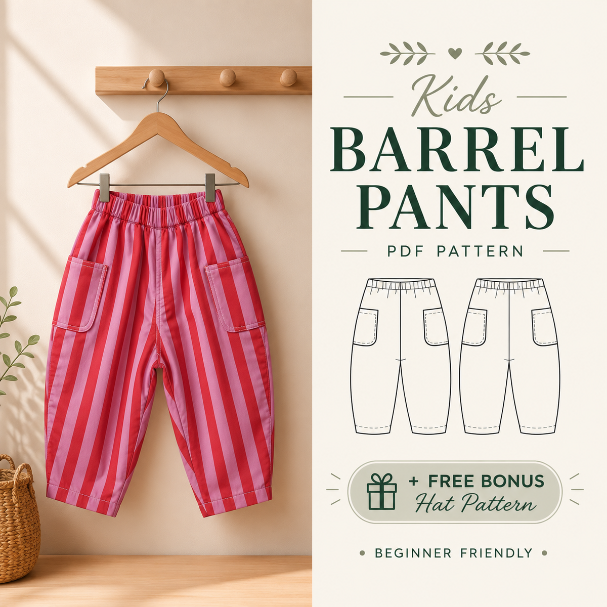 Barrel Pants for Kids PDF Sewing Pattern, Sizes 0-4T