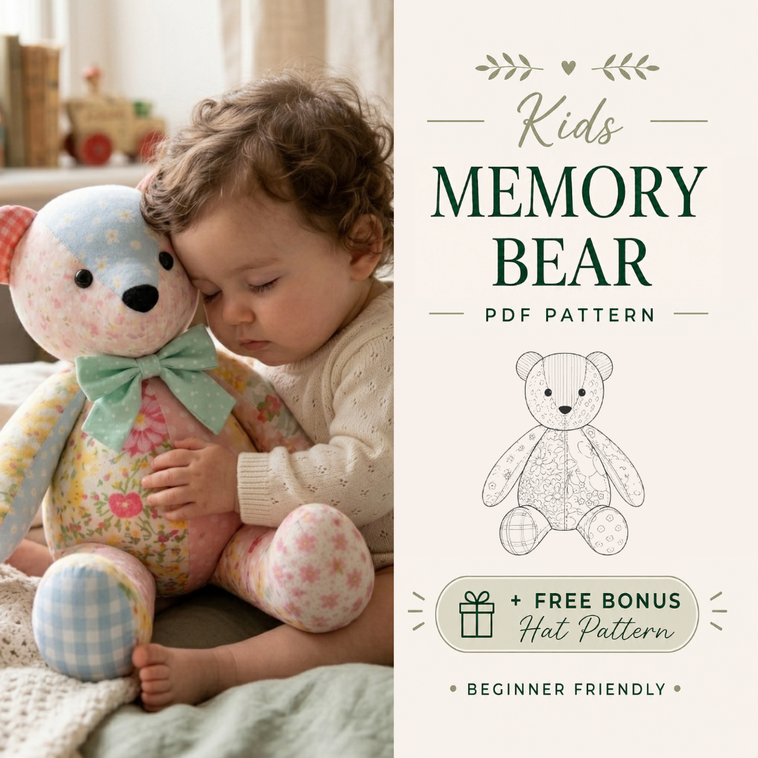 Memory Bear Pattern with Video Tutorial, 20 Sizes Included, DIY Keepsake Teddy Bear PDF Download